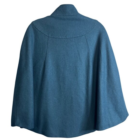 Wool Cape Teal Blue Double Breasted - Picture 6 of 7